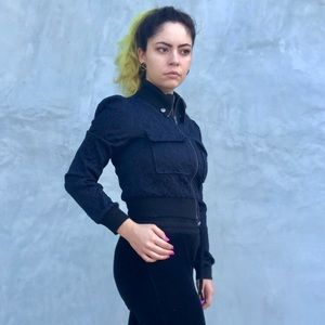 BCBG Navy Textured Bomber Jacket